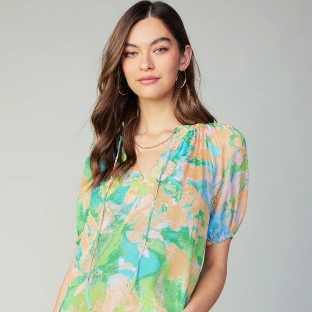 NWT Current Air Abstract Split Neck Blouse, Size S